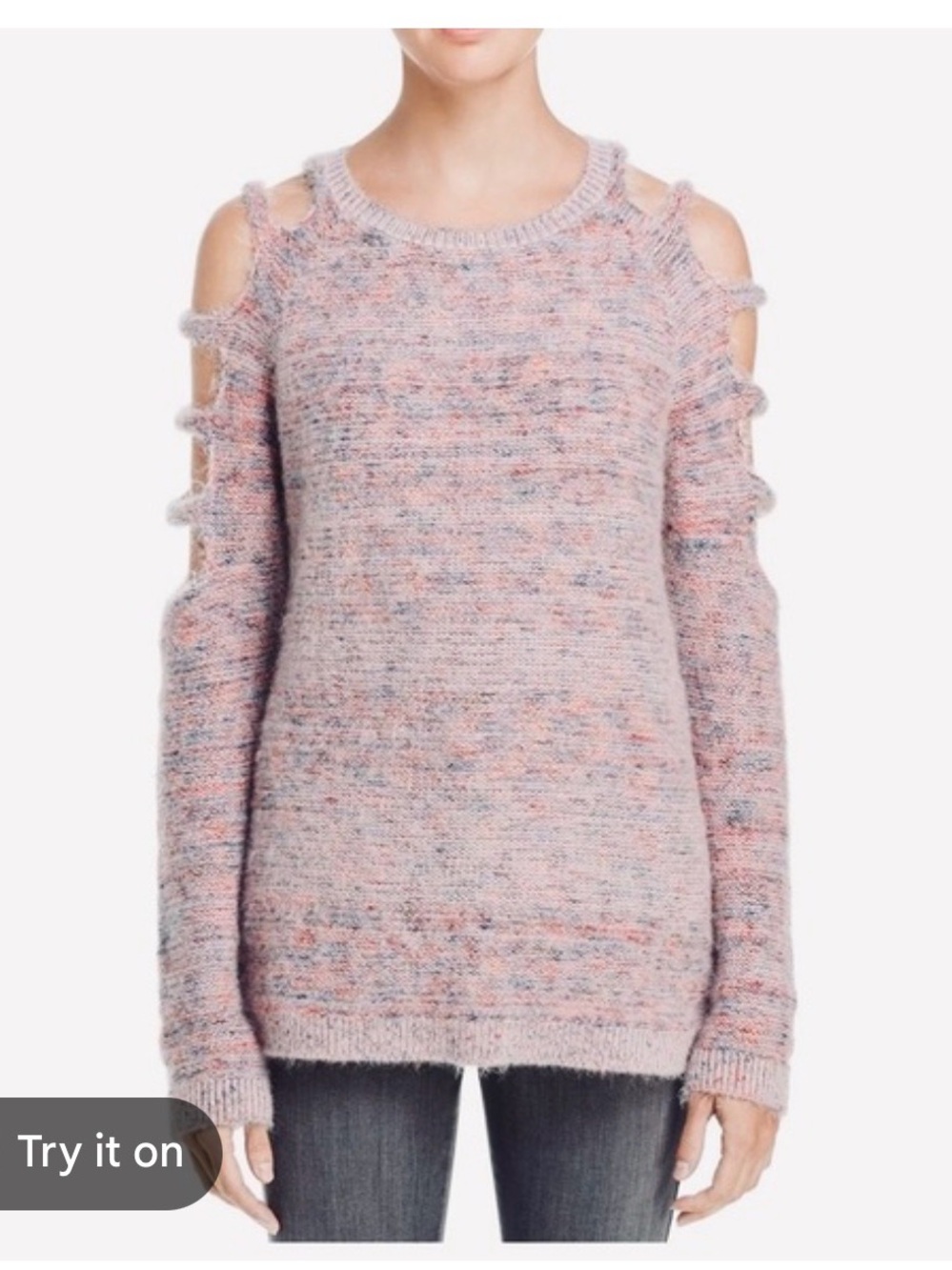 Multicolor Heathered Pink Cold-Shoulder Sweater